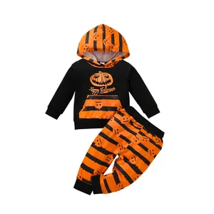 Baby Boy Halloween Outfit Long Sleeve Pumpkin Hoodie Sweatshirt Top Pant Toddler Fall Winter Clothes 2Pcs Set
