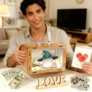 Transparent Savings Bank, Cute Rabbit Watercolor Print, Financial Planning Money Box, Visible Transparent Design, Perfect Gift for Birthdays