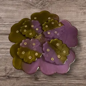 Handmade Epoxy Resin Cheese Board Serving Tray embedded with jewels and sold with Matching Coasters
