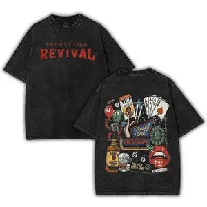 Retro Treaty Oak Revival Western Band 2025 Tour Merch Classic Metal Rock Band Heavyweight Cotton Washed Shirt Oversize Lightweight Vintage Graphic Tee Casual Streetwear Mens Tops Fan Favorite Daily Wear Holiday Music Lover Gift