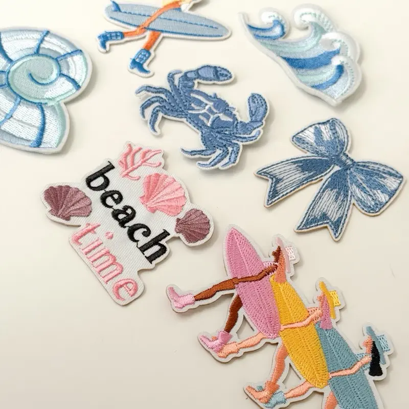 Blue Surfer Coastal Cowgirl Beach Iron on Patches | Ocean Patchea | bow | shell | DIY crafts