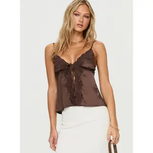 Carmila Satin Tie Detail Top Brown