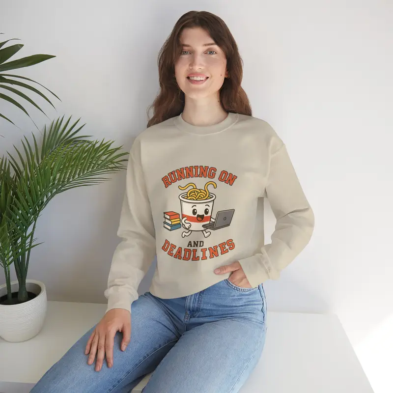 Cozy Motivational Sweatshirt for Creatives, Running on Deadlines, Gift for Students, Cozy Lounge Wear, Casual Everyday Style
