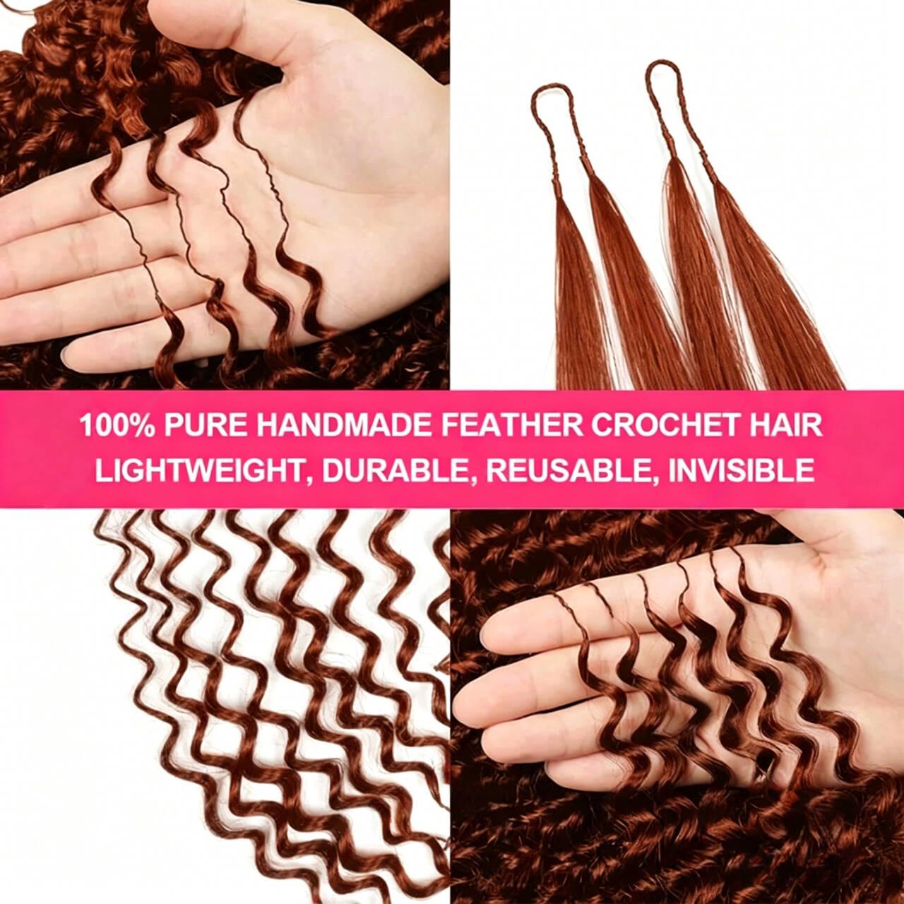 Women's Virgin Human Hair Crochet Piece - 18/20in, 50g Pre-Looped Feather Bond Open End, Burmese Curly Waves, Invisible Seamless Knotless Soft BM Hair, Natural & Bouncy, Virgin Hair