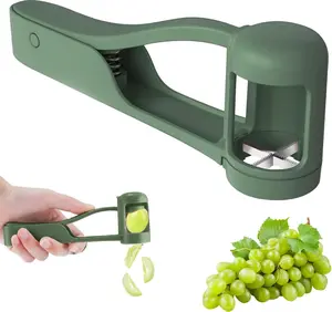 Grape Cutter, Quick Easy Grape Slicer, Strawberry Slicer, Stainless Steel Blades, Plastic Handle, Green, Fruit Cutter