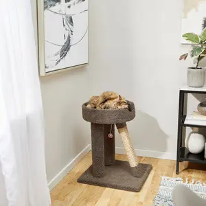 24-in Real Carpet Wooden Cat Scratching Perch with Toy, Gray, 25 inch, with scratching posts