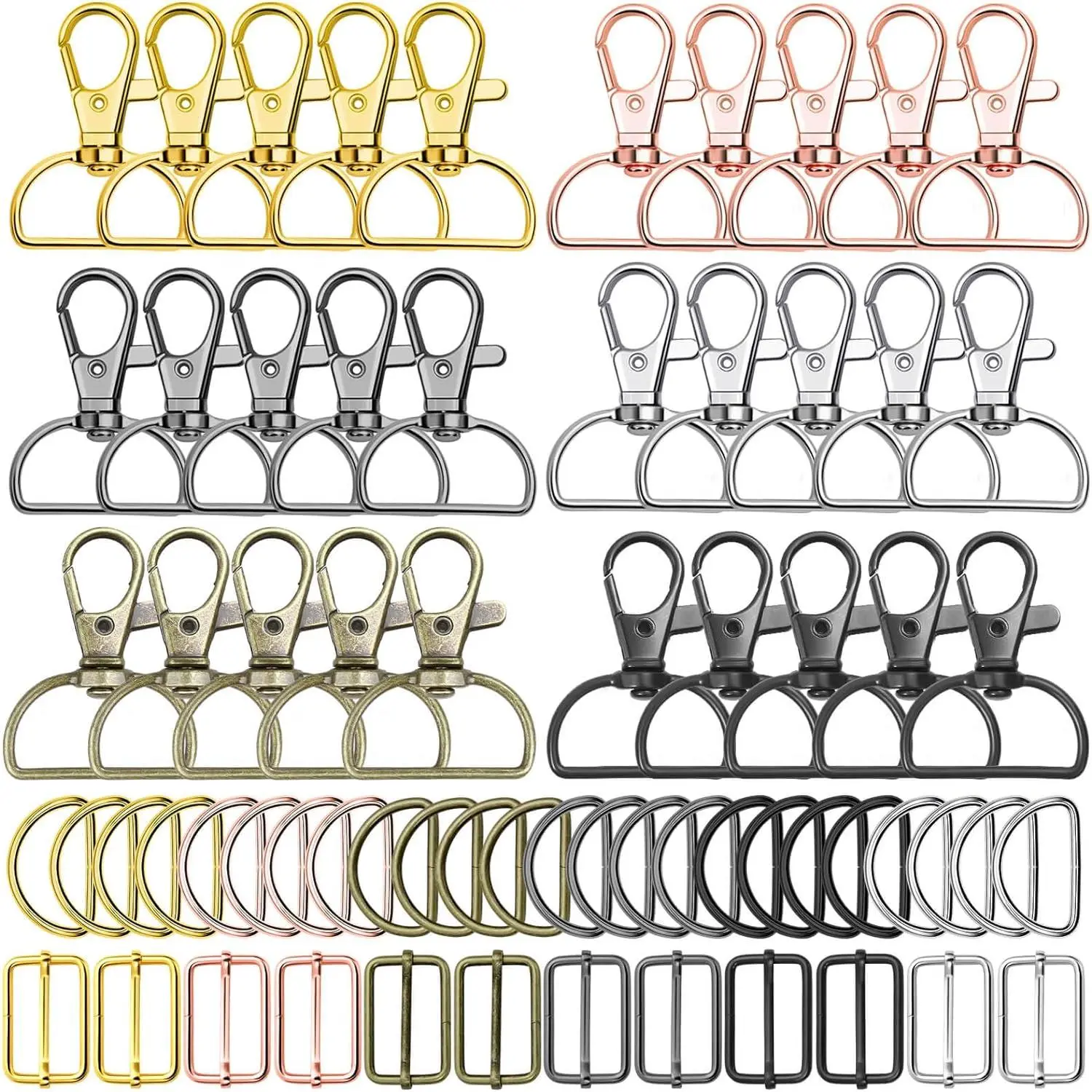Bulk with Key Chain Swivel Hook D Rings and Slide Buckles for Handbag Purse Hardware Craft (1 Inch)