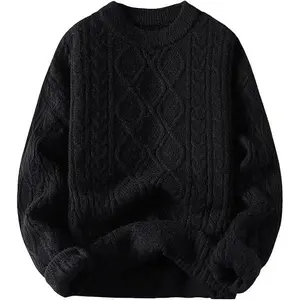 Womens Sweater Diamond Pattern Pullover Crew Neck Loose Casual 2024 Autumn Winter New Knitwear Apricot