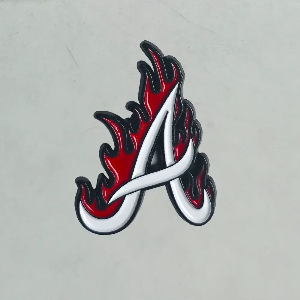 Flaming A Fitted Pin - Red & White Flame Design for Sports Fans