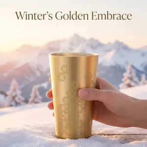 20oz Golden Aluminum Cups Set of 6, Weather-Resistant Unbreakable Tumblers for Snow Camping Skiing Winter Outdoor Activities, Color-Changing Snowflake Pattern
