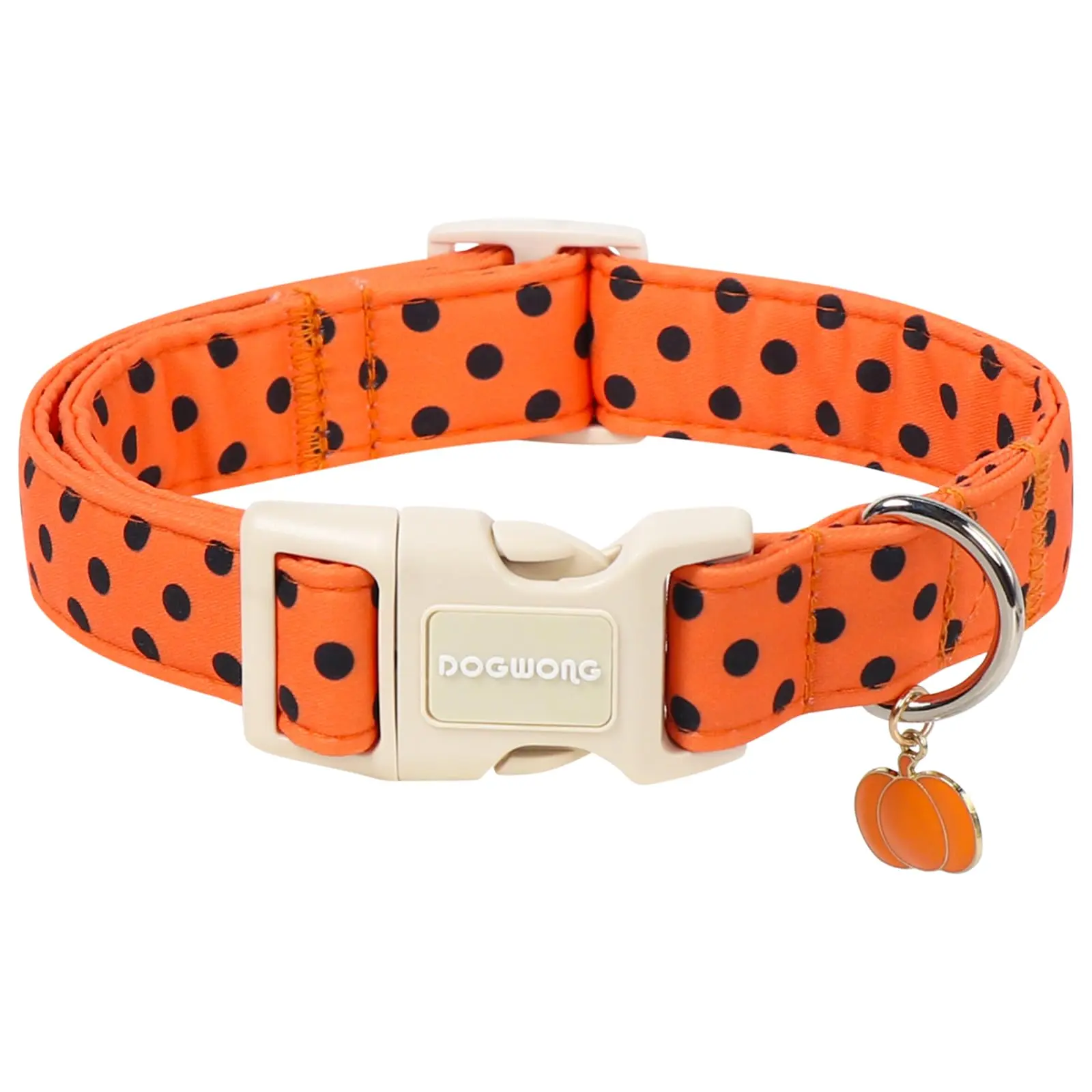 Orange Black Polka Dot Dog Collar — Cute Fall Halloween Collar with Pumpkin Charm, Soft Adjustable Design for Small, Medium & Large Dogs tiktokshopbacktoschool