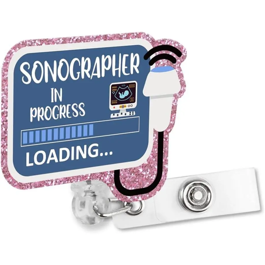 Sonographer in Progress Retractable Glitter Irregular Badge Reel with  Clip, Funny Badge Holder  for Ultrasound Technician Sonography Diagnostic RDMS Maternity  Nurse