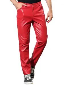 INSPIRE CHIC Men's Metallic Pants Slim Fit Night Club Disco Shiny Faux Leather Pants
