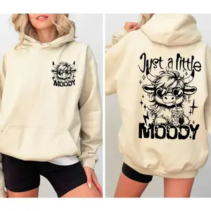 Just A Little Moody Hoodie, Sarcastic Snarky Western Cow Hoodie, Funny Heifer Highland Cow Hoodie, Funny Adult Hoodie,Iced Coffee Funny Cow latina outfits music tour merch gift  plus size tops cashmere sweater evolution hoodie slim  fit  baggy