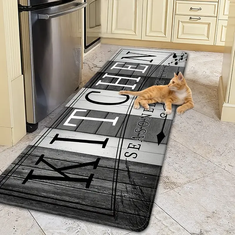 Retro Full-Print Fabric-Rubber Kitchen Floor Mat, Durable Decorative Drying Rug, Washable Non-Slip Textured All-Surface Mat, Ideal for Home Kitchen & Hallway, Kitchen Floor Mats, Drying Kitchen Rugs