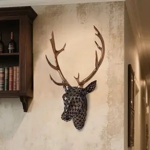 Deer head wall decoration, animal head statues, horn decorations, home decoration, living room entrance decoration, handicrafts, novel decorations