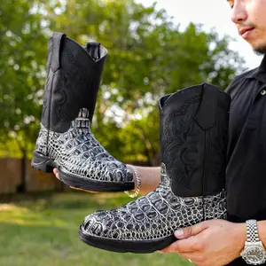 Eclipse Caiman Neck Leather Boots With 3D Lightweight BLACK EDITION Sole - Composite Toe