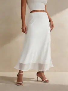 VIISHOW Women's High Waisted A-Line Midi Skirt - Elastic Waistband Flowy Chiffon Summer Lightweight Skirt, Elegant Business Casual, Vacation dress, Beach Wear, White/Black/Floral prints, Summervibes outdoorfun