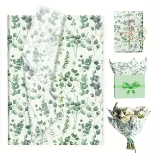 50 Sheets Green Eucalyptus Leaf Pattern Printed Tissue Paper, Summer Gift Wrapping Paper, 19.8x13.7 Inch Tissue Paper, Elegant Pastel Floral Napkins, Suitable for Birthday, Baby Shower Wedding, Office Gift Wrapping Decorations