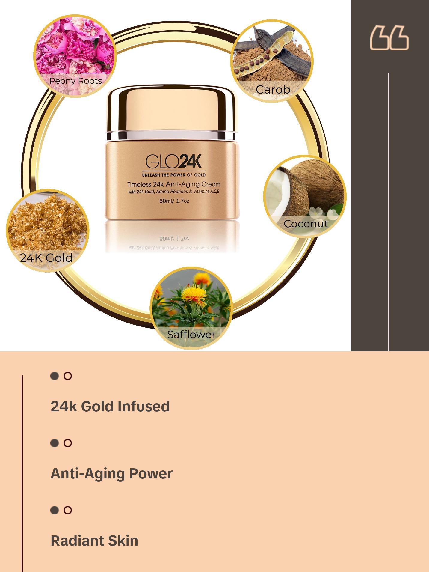 GLO24K Timeless 24K Anti-Aging Cream - Moisturizing Cream with 24K Gold, Alpha-Peptidins & Vitamins for Radiant Skin and Skin Repair GLO24K Timeless 24K Anti-Aging Cream - Moisturizing Cream with 24K Gold, Alpha-Peptidins & Vitamins for Radiant Skin and Skin Repair