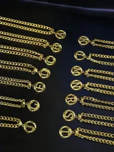 Golden initial necklace, Stainless steel necklace, round hollow capital letter Cuban chain necklace, A-Z letters available for selection, suitable for both men and women, versatile, Mother's Day gift, Teacher's Day necklace gift, Alphabet necklaces