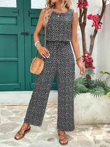 Women's All Over Print Jumpsuit, Casual Sleeveless Jumpsuit for Holiday Vacation, Ladies Clothes for Summer, Bohemian Womenswear, Boho Fit Romper