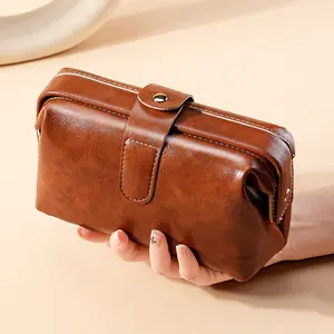 Retro Frame Oil Wax Leather Purse for Women Large Capacity Vintage Coin Purse & Makeup Bag Handheld Clutch Pouch for Lipstick Cards & Everyday Essentials Waterproof