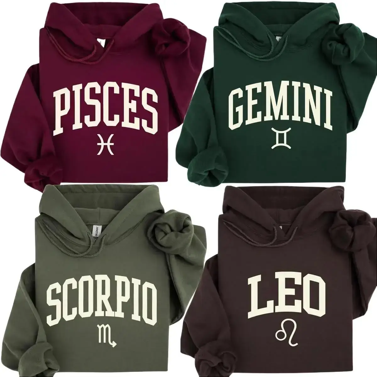 Zodiac Sign Hoodie, Pisces Gemini Scorpio Leo Astrology Hoodie, Vintage College Style Pullover, Horoscope Gift for Women, Birthday Gift
