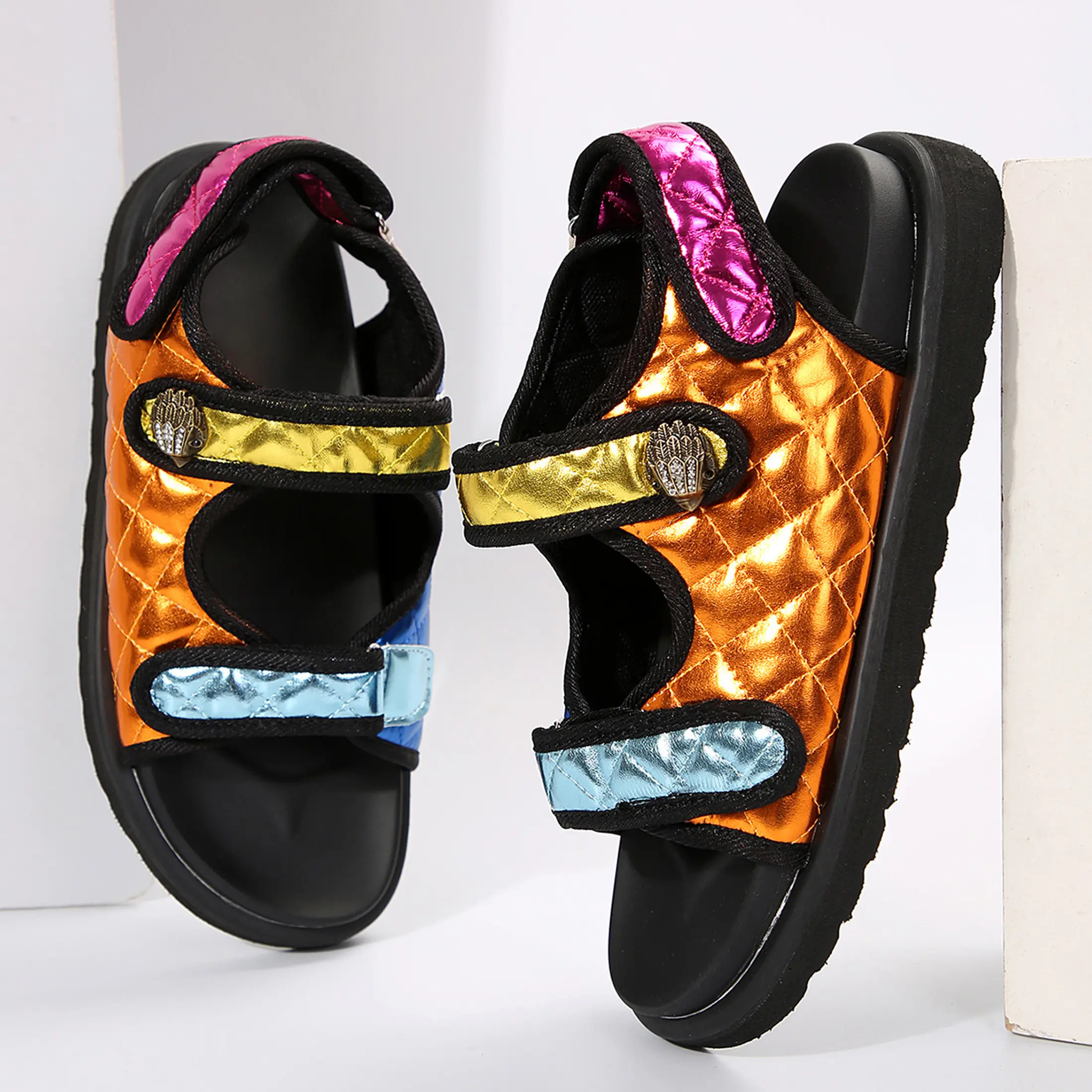 Women Platform Sandals Adjustable Velcro Two Strap Sandals, Summer Back Strap Thick Sole Casual Walking Sport Sandals
