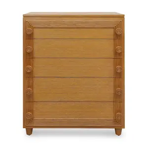 Mid Century Oak Accent Chest with Knob Handle Matte Finish