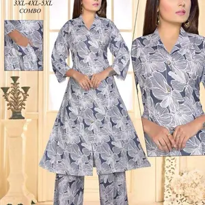 Mattiface Women's Floral Printed V Neck Long Sleeves Co-Ord Set For Women Suits Clothes Womenswear Elegant Comfortable Fit 3XL-4XL-5XL Combo Collared Neck Floral Design Long Sleeves Versatile Outfit