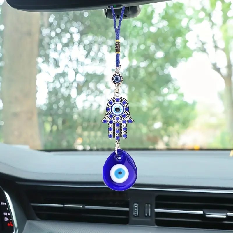 Devil Eye Turkish Blue Hand Good Luck Decoration Keychain Car Hanging Ornament, Evil Eye Protection Accessory for Cars & Keys, Car Trinkets, Car Key Pendant, Car Hanger Ornament, Car Ornaments, Car Decor Gift