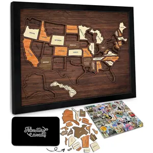 flinelife USA Travel Map, 13x11, Wooden USA Map Puzzle, Perfect For Couples and Families Gift