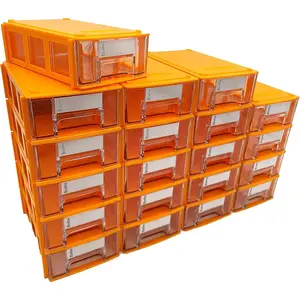 Stackable Storage Drawers Set of 20, Plastic Drawers Organizer for Small Parts Screw Craft Organizer, Mini Drawer Organizer with Dividers and Paper Labels(ORANGE)