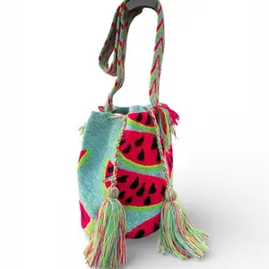 Handmade Wayuu Watermelon Mochila Bag -tote Artisan Crossbody Boho Statement
