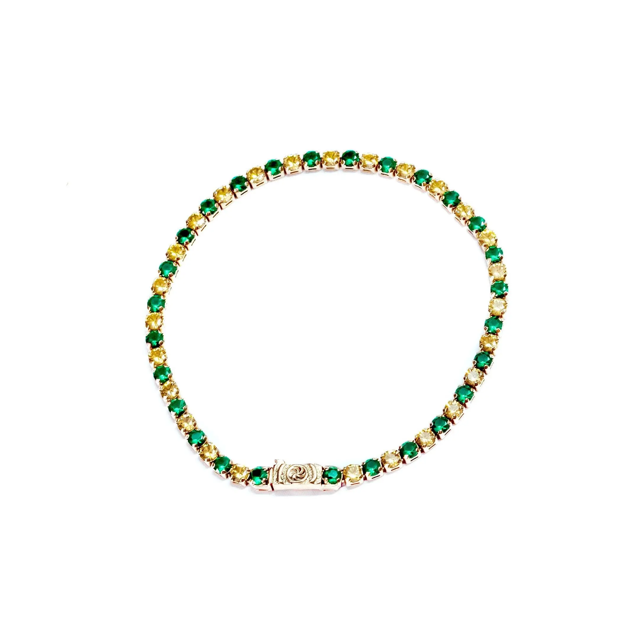 Pulsera "Idde" de Oro 10K con Piedras Verdes y Amarillas: Elegancia Vibrante