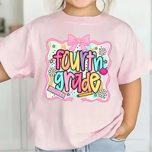 Fourth Grade Youth T-Shirt – Cute Pink Back to School Graphic Tee, Colorful First Day of School Outfit with Pencil and Bow Design