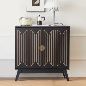 Giratree Small Sideboard Buffet Cabinet with Storage, Mid Century Modern Storage Cabinet with Fluted Line 4 Doors, Wooden Accent Cabinets for Living Room, Kitchen, Entryway