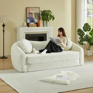 2-in-1 Convertible Sofa with Chenille Fabric & Recliner Function