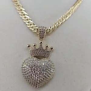(105) crown heart pendant with spanish chain  22 inches or 20 inches  8mm