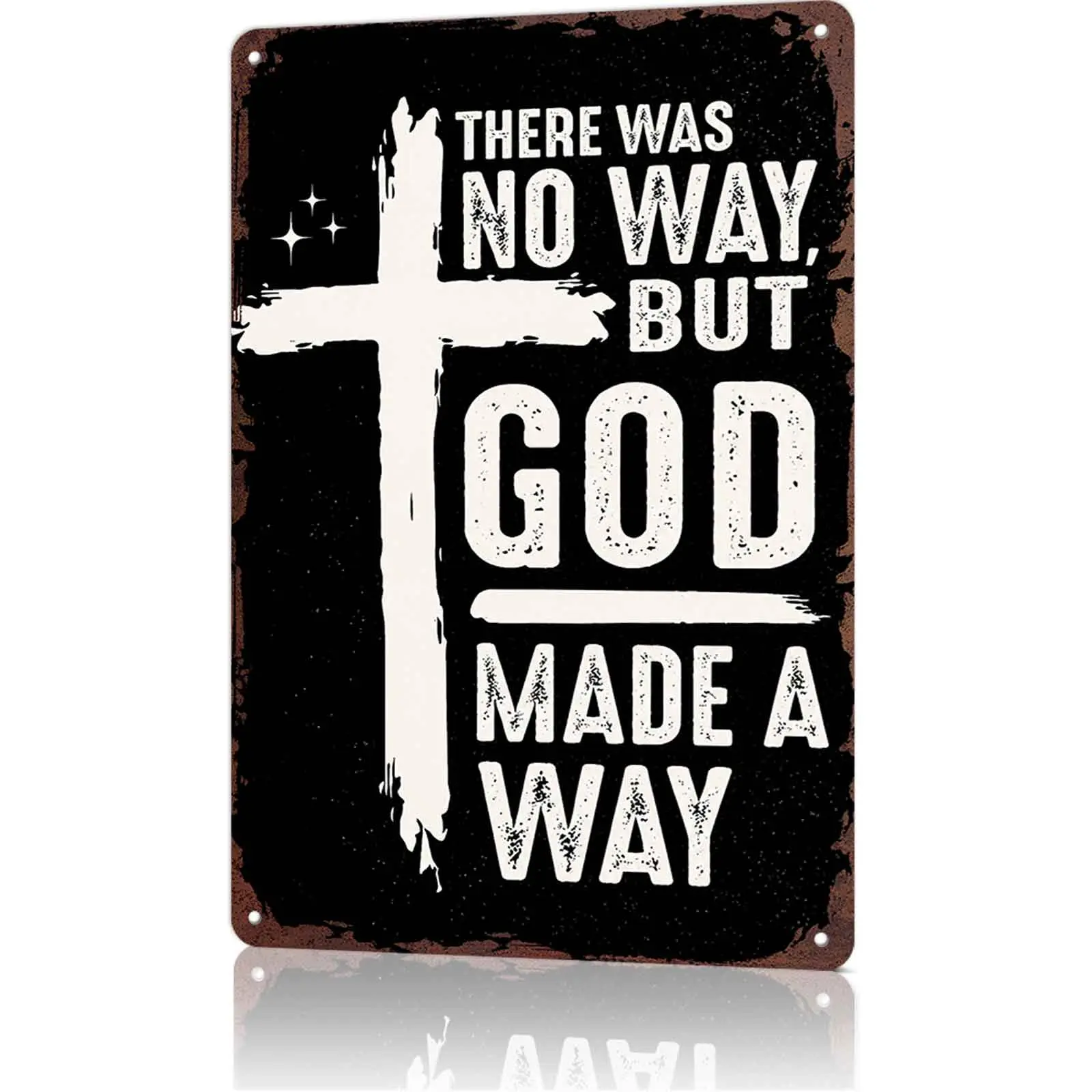 "God Made A Way" Cross Aluminium Metal Sign, 8x12 in Vintage Plaque, Inspirational Christian Home Decor for Home & Church Indoor Home Decoration Signage