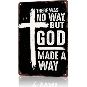 There Was No Way But God Made A Way Cross Aluminum Metal Sign 8x12 Inch, Inspirational Christian Themed Wall Decor for Home, Church & Living Room, Vintage Plaque