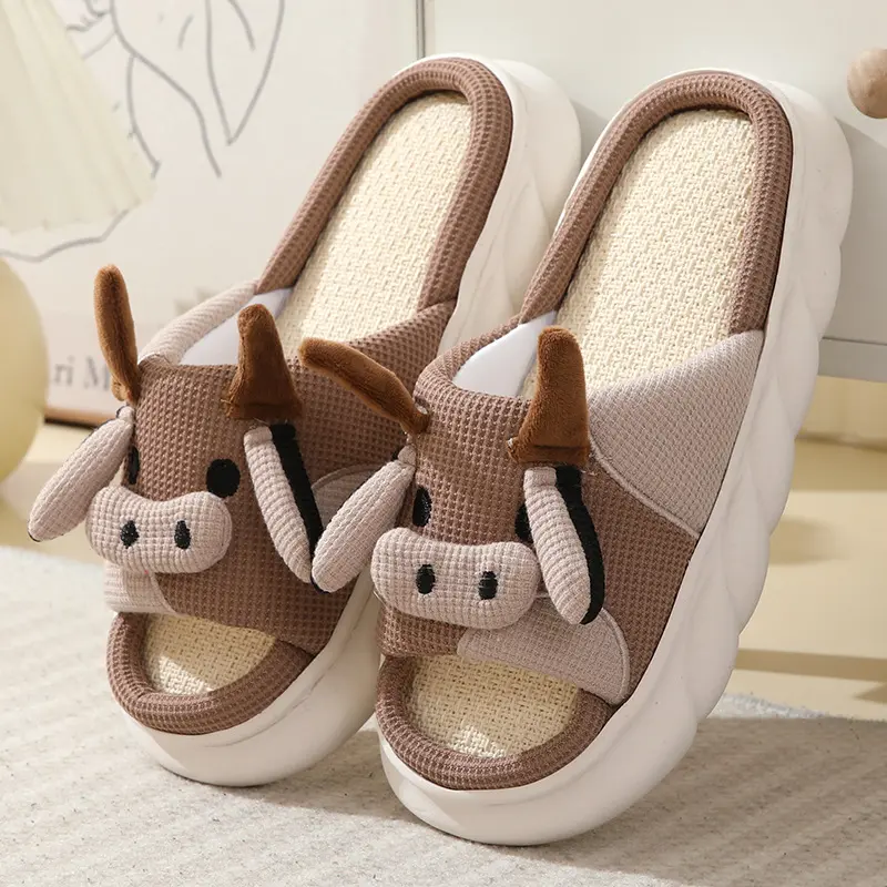 Women’s Cute Cow Print Cartoon Look House Slippers - Open-Toe Slip-On Shoes with Cushioned Bed, Non-Slip Sole, Lightweight All Seasons Indoor/Outdoor Footwear for Bedroom, Lounging