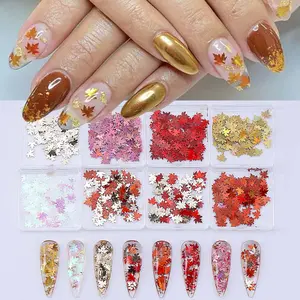 8-Piece Autumn Maple Leaf Nail Art Set, Mini Shimmery Glitter Accessories, Perfect Gift for Women & Girls, Fall Manicure Essentials, Shimmering Finish