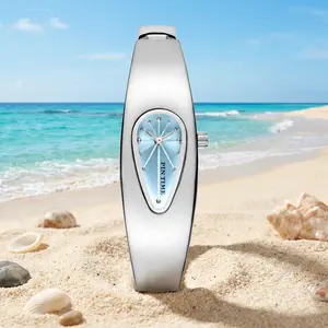 [Mother's Day Gift] Women’s Teardrop Bangle Watch – Elegant Stainless Steel Quartz Wristwatch with Minimalist Oval Dial Fashion Bracelet Design for Casual or Dress Wear fathersdaygiftideas