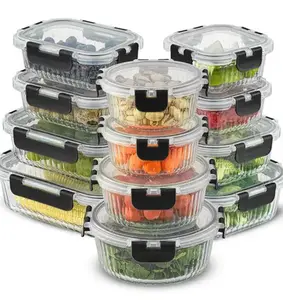 24-Piece Fluted Glass Food Storage Container Set with Lids - 13.5 oz. 20.5 oz. 32 oz. 5.2 in. 5.9 in. 6.75 in.