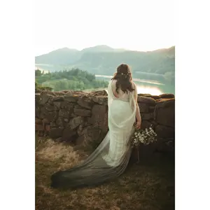 Ombre Blue Dyed Draped Wedding Cape Veil Grecian Wrap