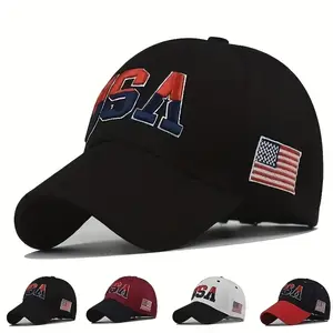 2pcs Retro USA Flag Embroidered Baseball Caps, Adjustable Strapback Hats in Black, Red, White & Blue, 100% Cotton, Machine Washable for Casual Wear