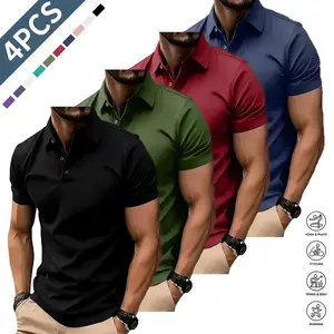 Set of 4 New Summer Men's Polo Shirts Classic Solid-Color Design Versatile Stylish Golf Shirt Polo Collar Premium Short-Sleeve Top for Summer Sports Casual Shirt Suitable for Business Dinners and Menswear Tropical