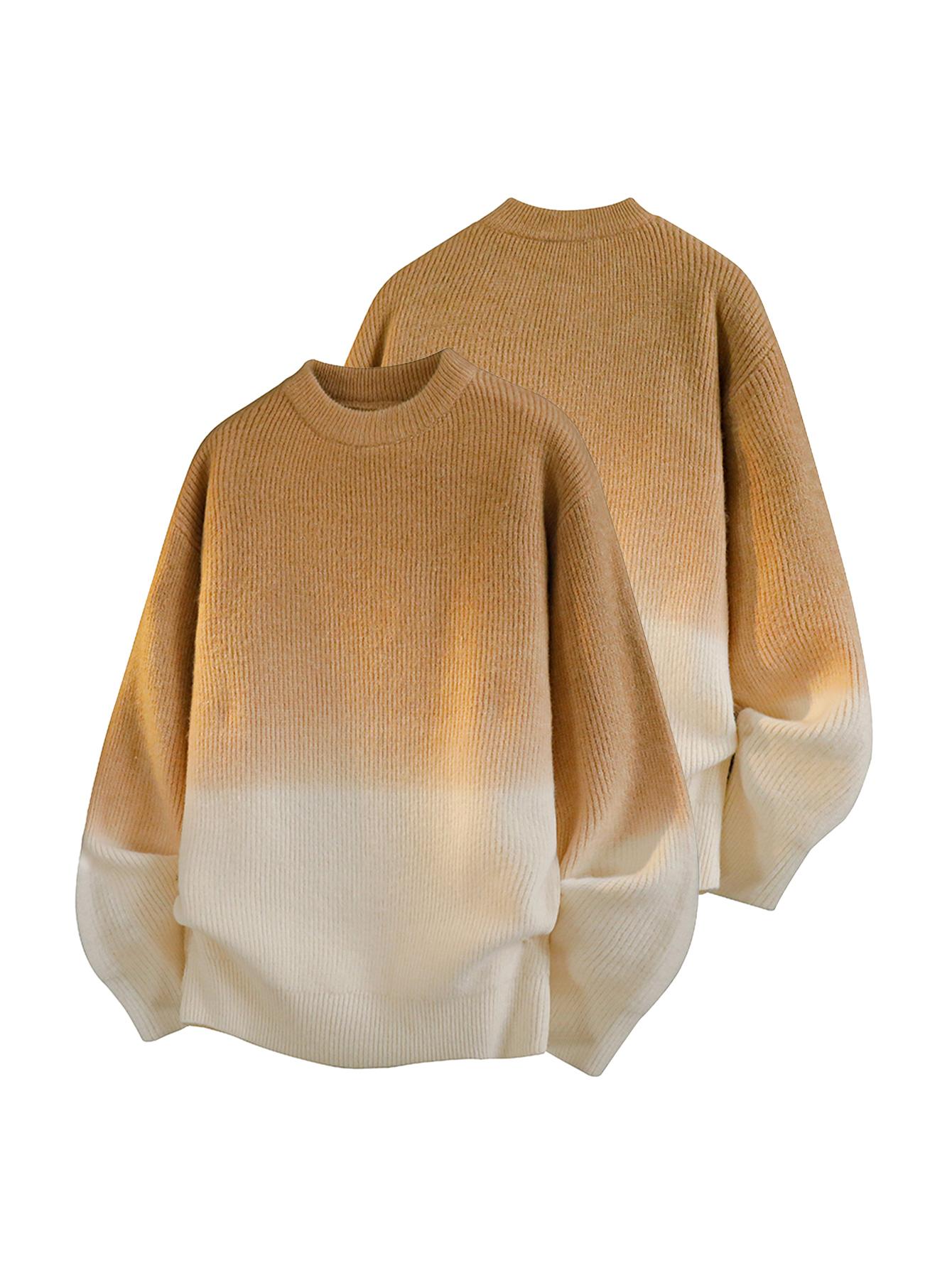 CCCMAI Gradient Crewneck Knitwear for Men Japanese Korean Style Retro High-Quality Elastic Sweater Loose Smart Casual Crewneck Sweater Menswear Pullover Tops Long Sleeve